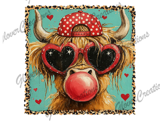 V-Day Bubblegum Cow Direct to Film Ready to Press Heat Transfers
