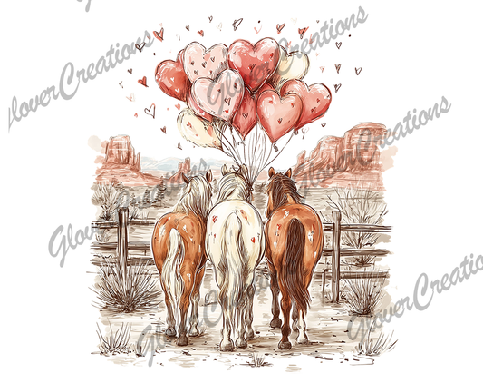 Valentines Day Horse Trio Direct to Film Ready to Press Heat Transfers