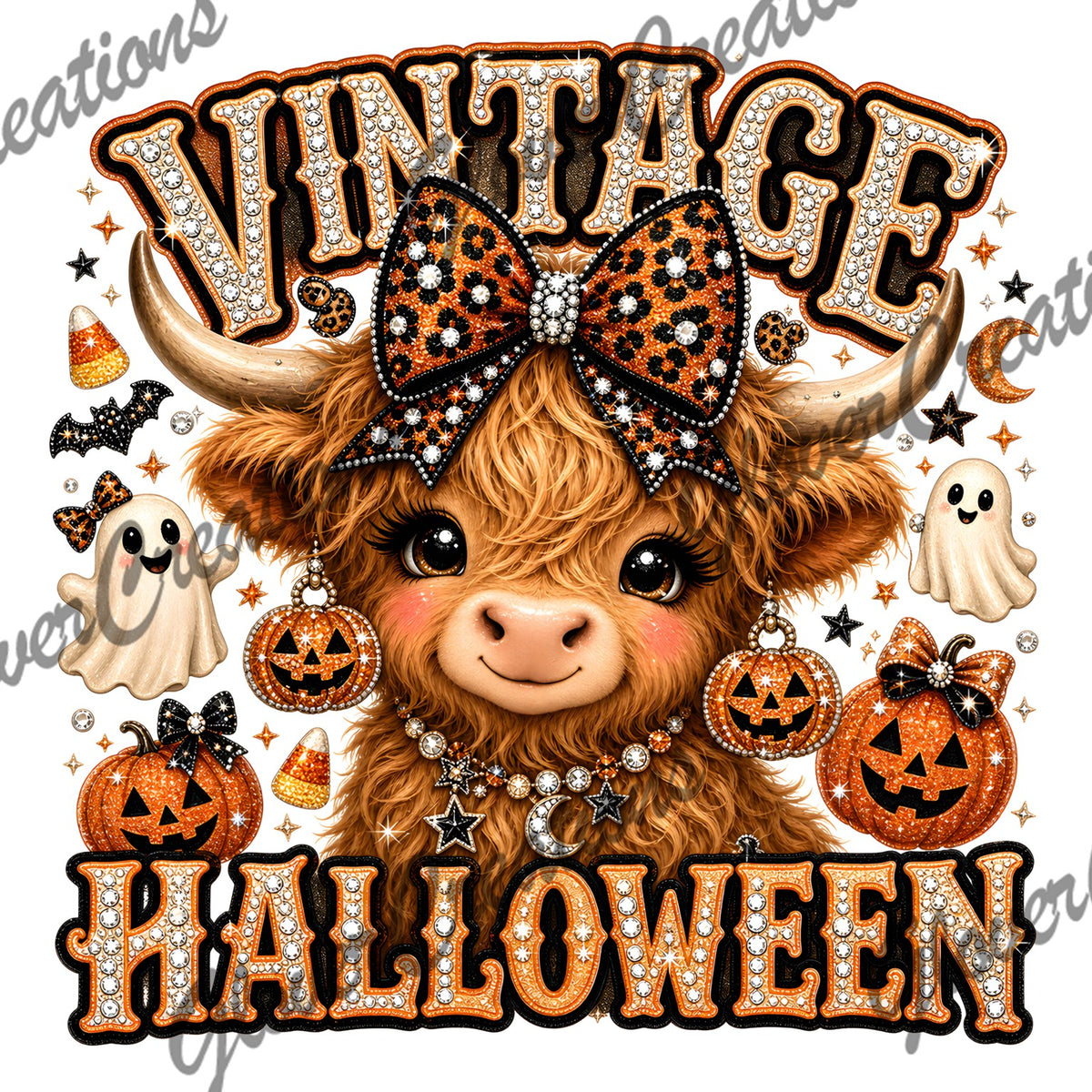 Vintage Halloween Highland Cow Direct to Film Ready to Press Heat Transfers