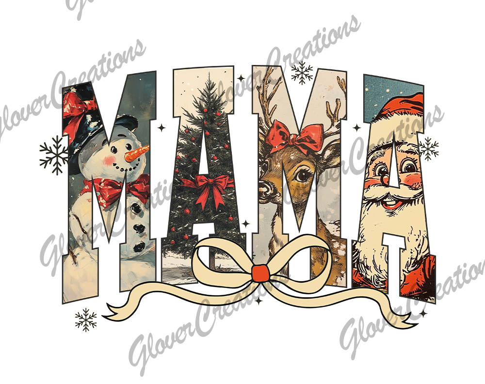 Vintage Mama Christmas Direct to Film Ready to Press Heat Transfers